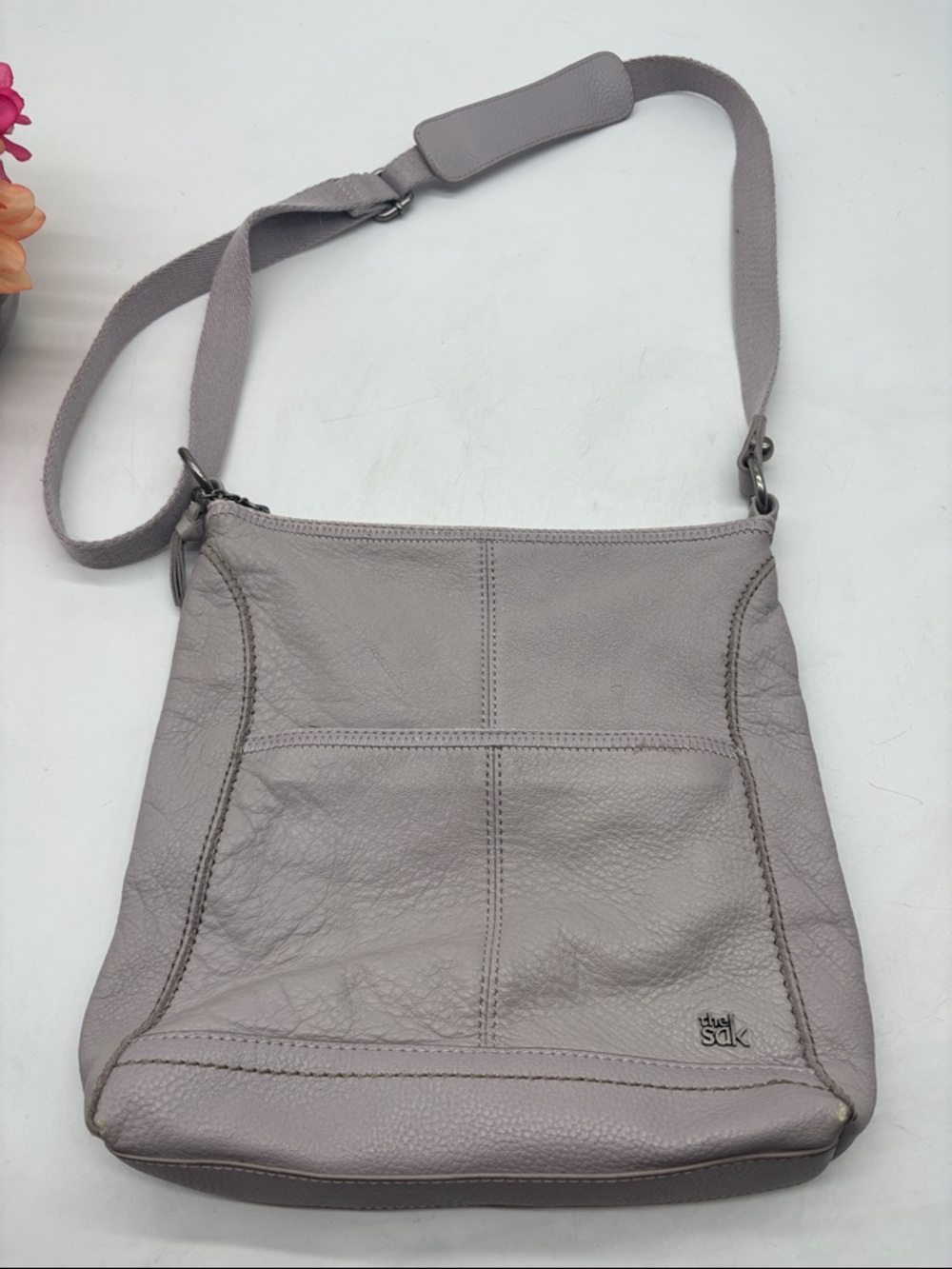 The Sak Lavender Gray Leather Crossbody Bag